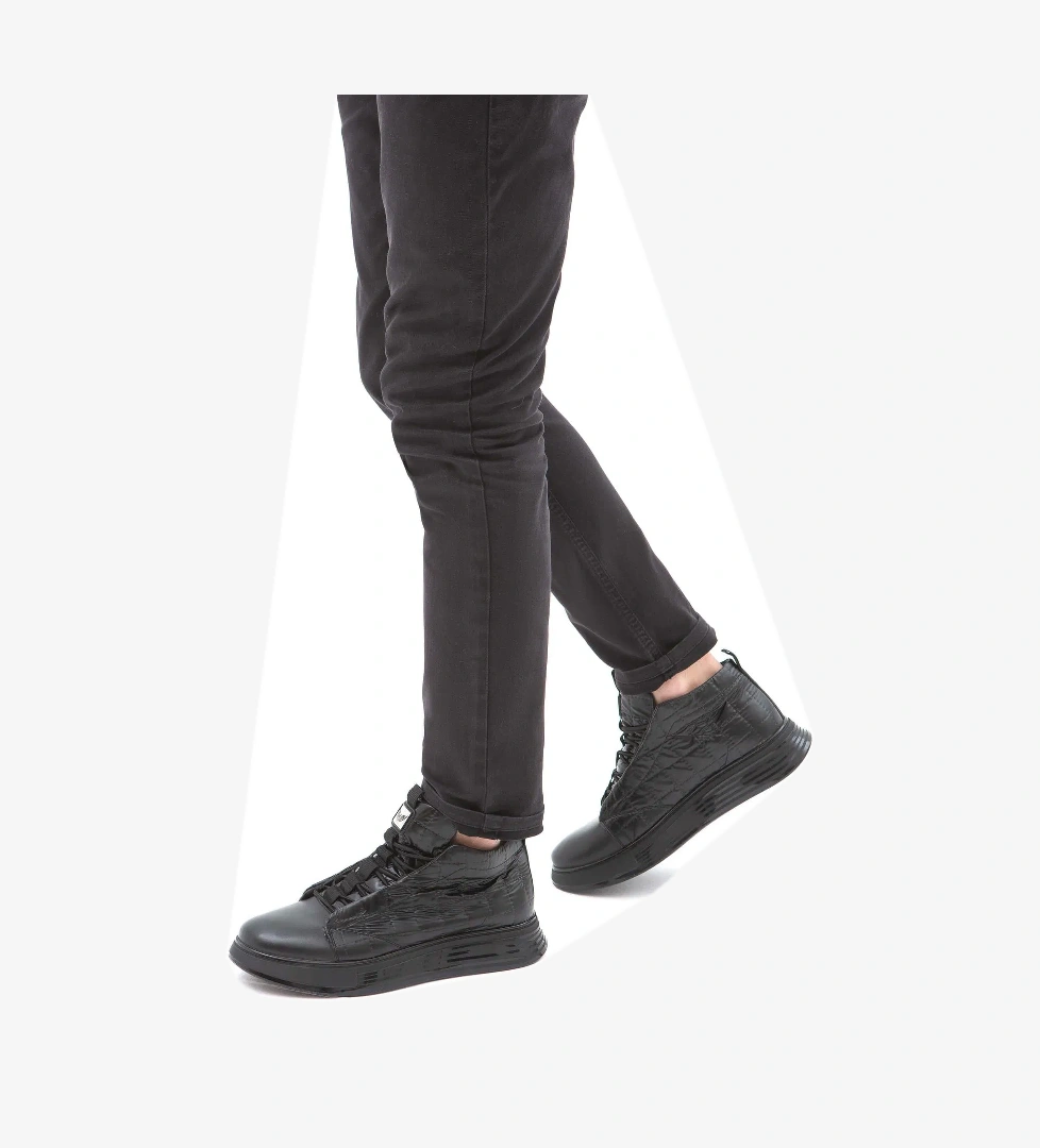 Valmenti Erkek Siyah Deri & Tekstil Casual Bot - Görsel 1