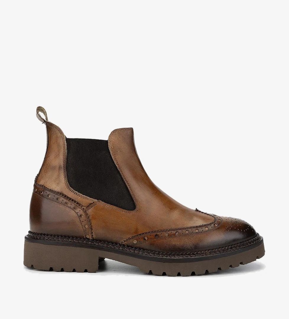 Valmenti Erkek Hakiki Deri Bej Casual Bot - Görsel 1