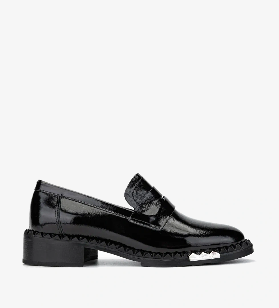 Valmenti Kadın Hakiki Deri Siyah Rugan Loafer Ayakkabı - Görsel 1