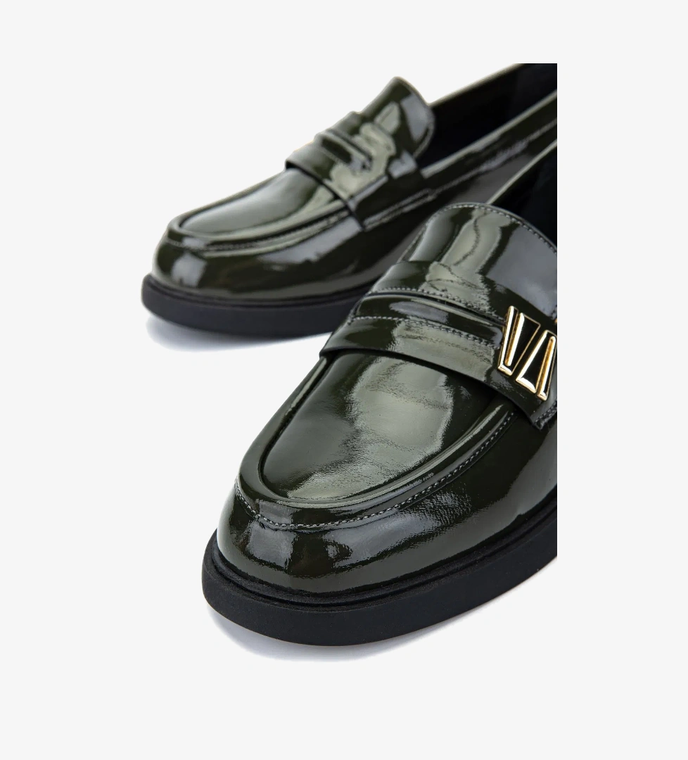 Valmenti Kadın Hakiki Deri Yeşil Loafer Ayakkabı - Görsel 1