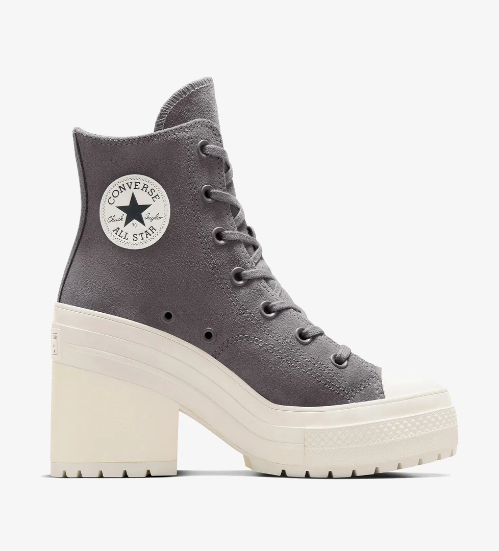 Converse Chuck 70 De Luxe Heel Unisex Gri Deri Platform Sneaker - Görsel 1