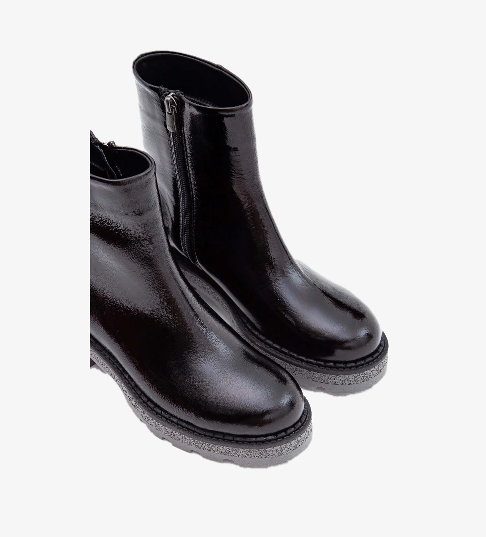 Tamer Tanca Kadın Hakiki Deri Siyah Rugan Casual Bot - Görsel 1