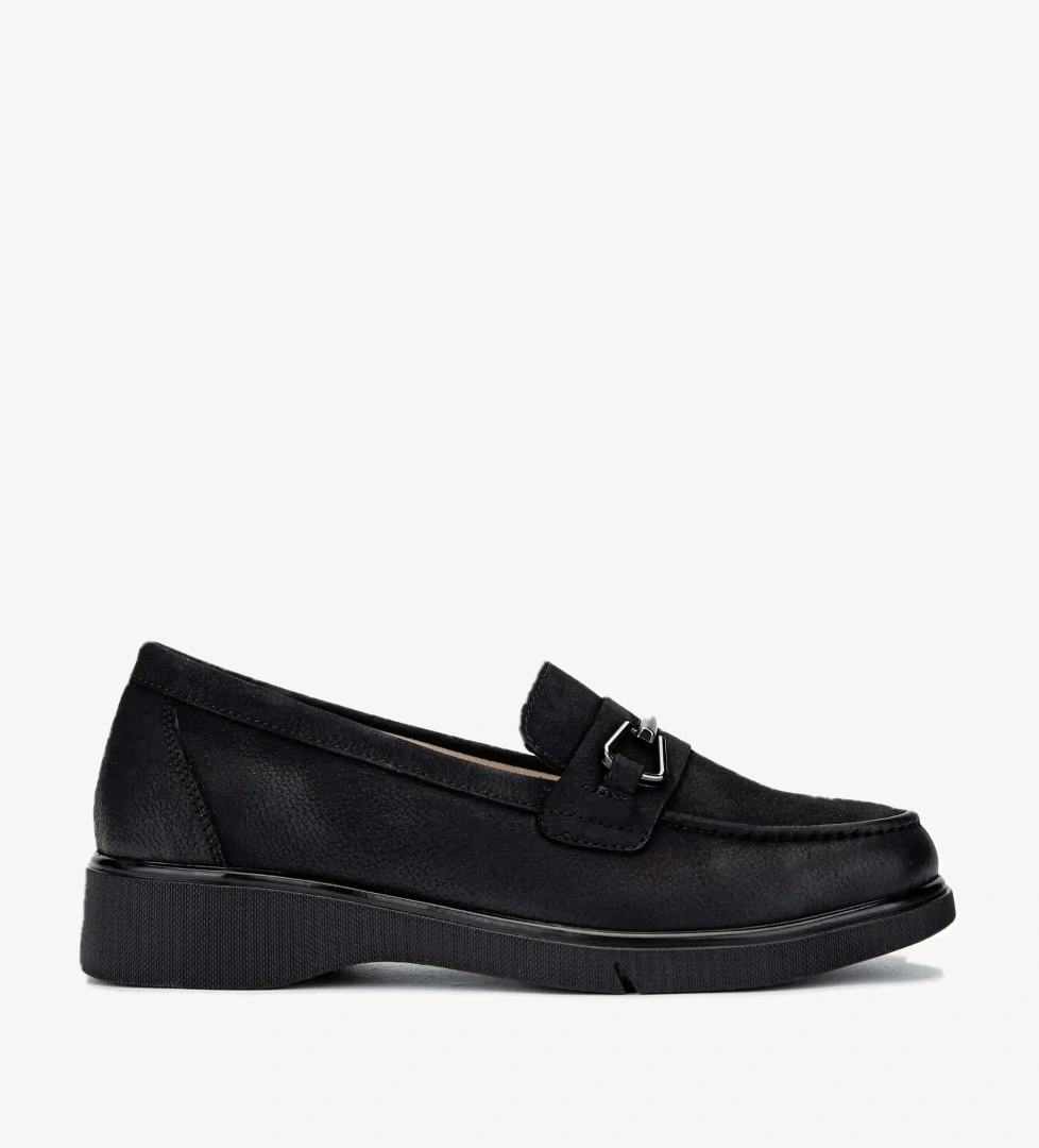 Tamer Tanca Kadın Hakiki Deri Siyah Nubuk Loafer Ayakkabı - Görsel 1