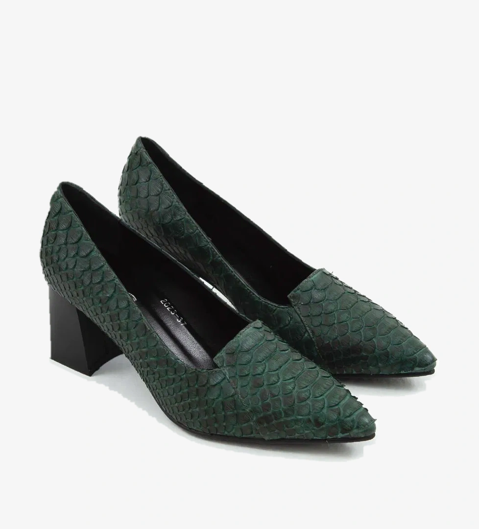 Tamer Tanca Tamer Tanca Kadın Hakiki Deri Yeşil Yılan Klasik Ayakkabı model görseli