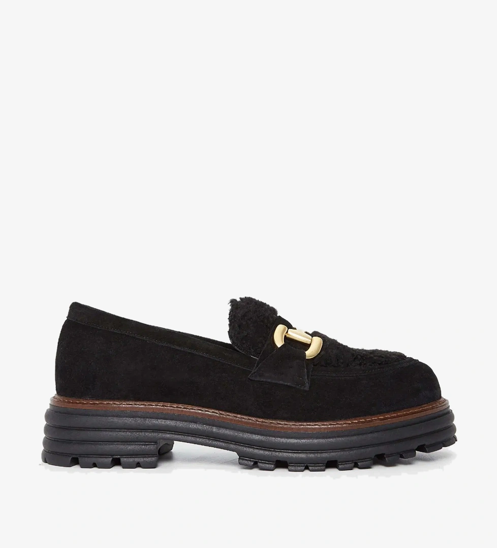 Tamer Tanca Kadın Hakiki Deri Siyah Süet Loafer Ayakkabı - Görsel 1