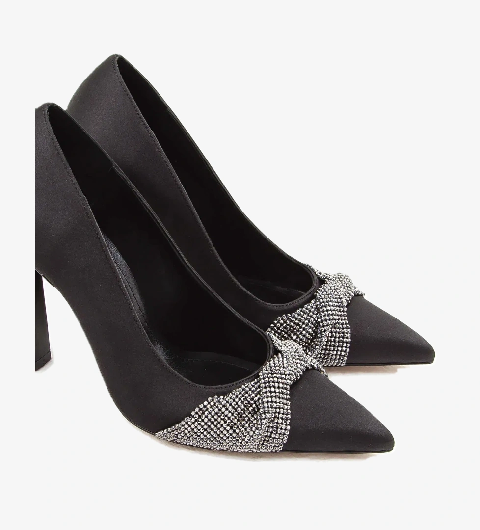 Tamer Tanca Tamer Tanca Kadın Vegan Siyah Saten Stiletto Ayakkabı Basketbol Ayakkabıları | FashFed Siyah - 1. görsel