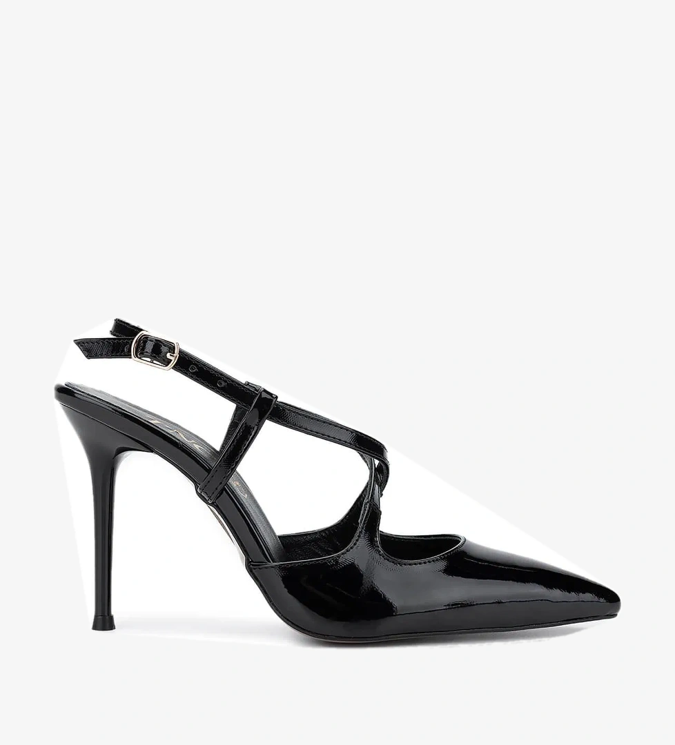 Tamer Tanca Kadın Hakiki Deri Siyah Rugan Topuklu Ayakkabı - Görsel 1