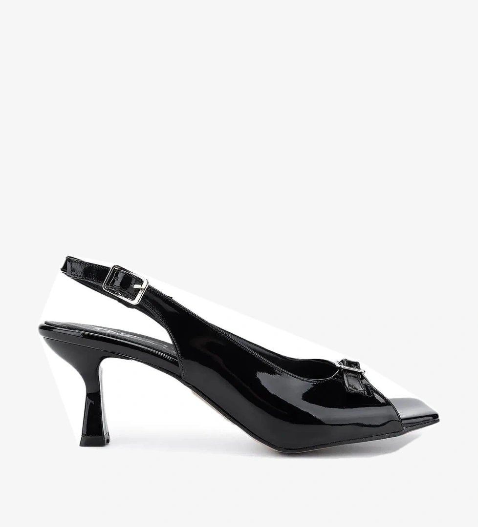 Tamer Tanca Kadın Hakiki Deri Siyah Rugan Topuklu Ayakkabı - Görsel 1