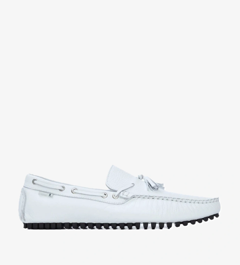 Tamer Tanca Erkek Hakiki Deri Beyaz Driver Ayakkabı - Görsel 1