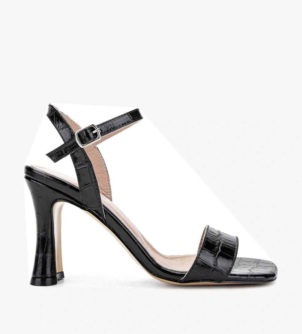 Tamer Tanca Kadın Hakiki Deri Siyah Kroko Topuklu Ayakkabı - Görsel 1