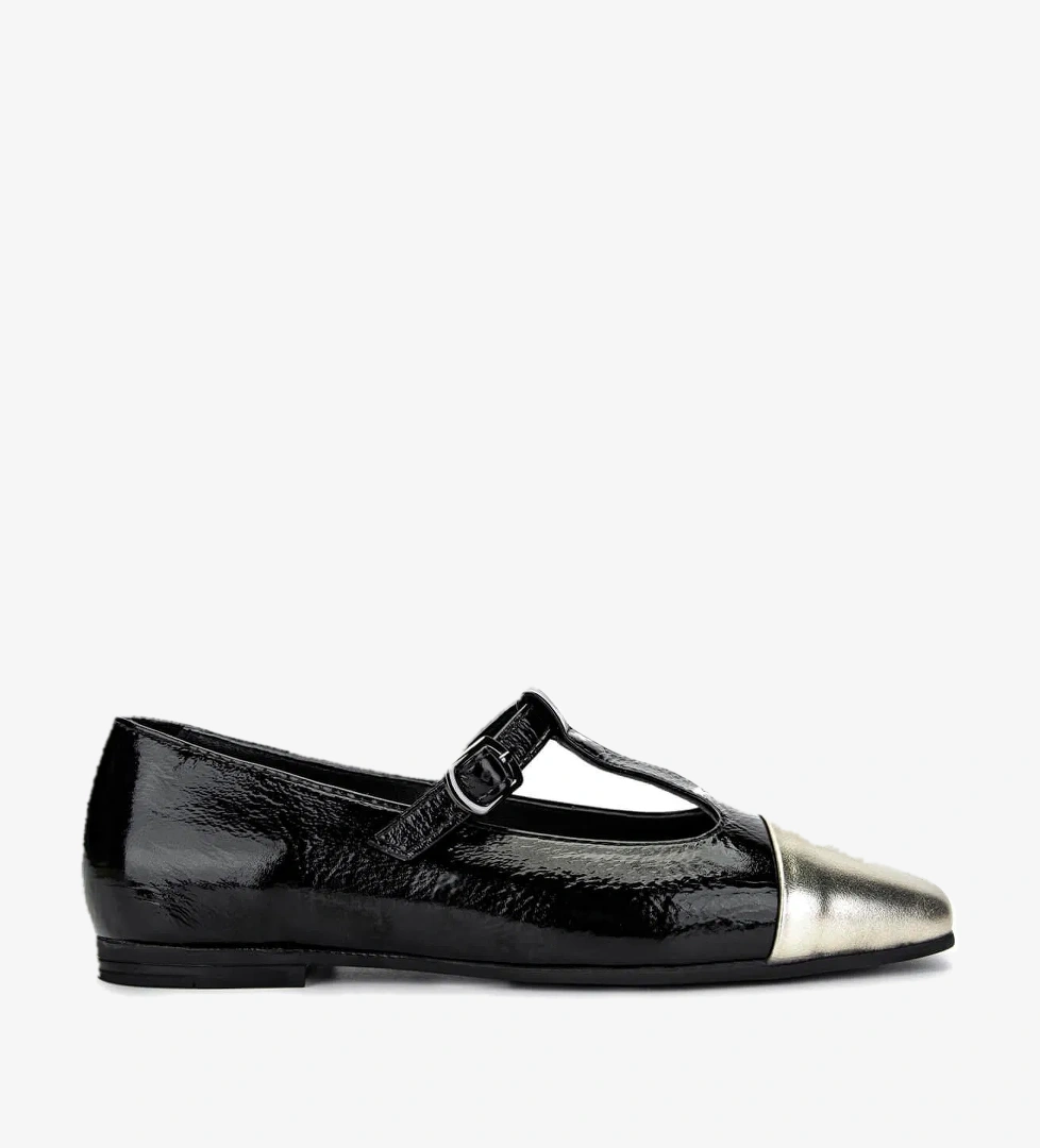 Tamer Tanca Tamer Tanca Kadın Hakiki Deri Siyah/Dore  Babet Ayakkabı model görseli