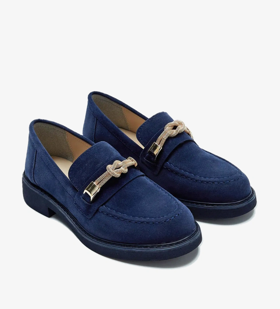 Tamer Tanca Tamer Tanca Kadın Vegan Lacivert Süet Loafer Ayakkabı model görseli