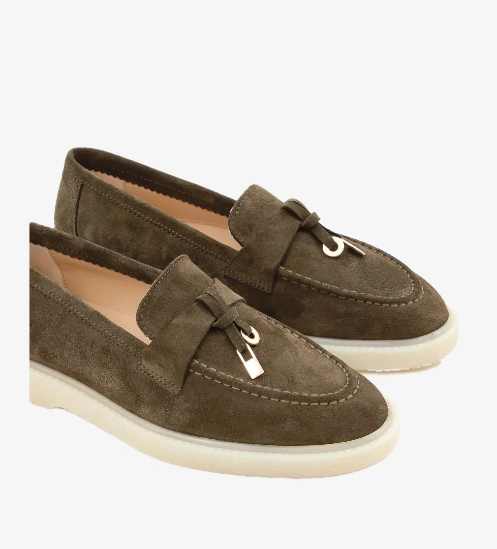 Tamer Tanca Tamer Tanca Kadın Hakiki Deri Haki Süet Loafer Ayakkabı model görseli