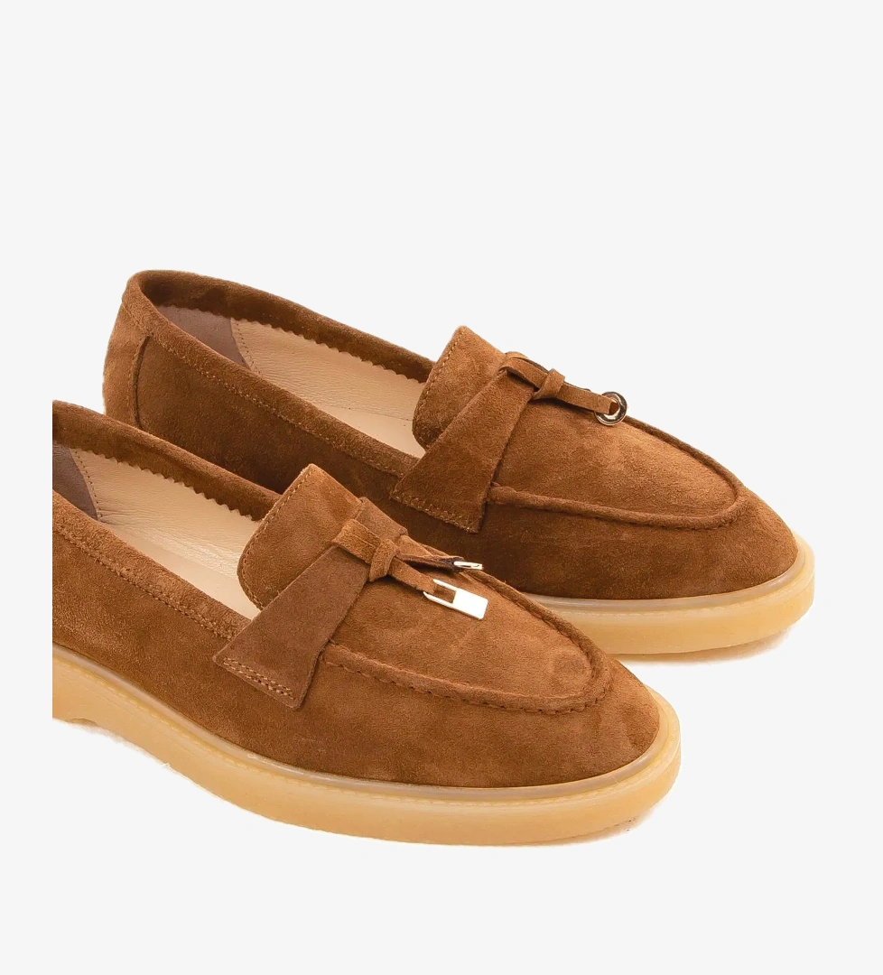 Tamer Tanca Kadın Hakiki Deri Taba Süet Loafer Ayakkabı - Görsel 1