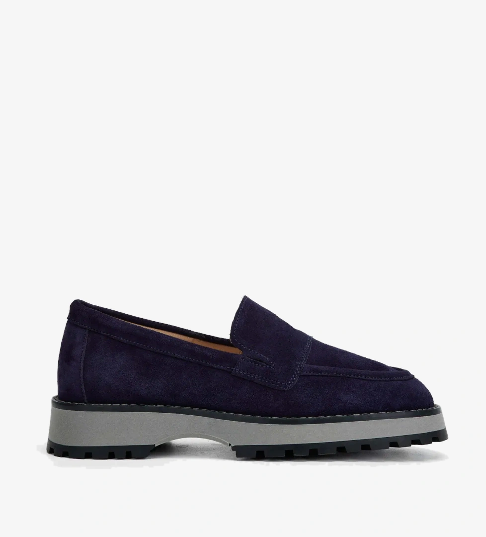 Tamer Tanca Kadın Hakiki Deri Lacivert Süet Loafer Ayakkabı - Görsel 1