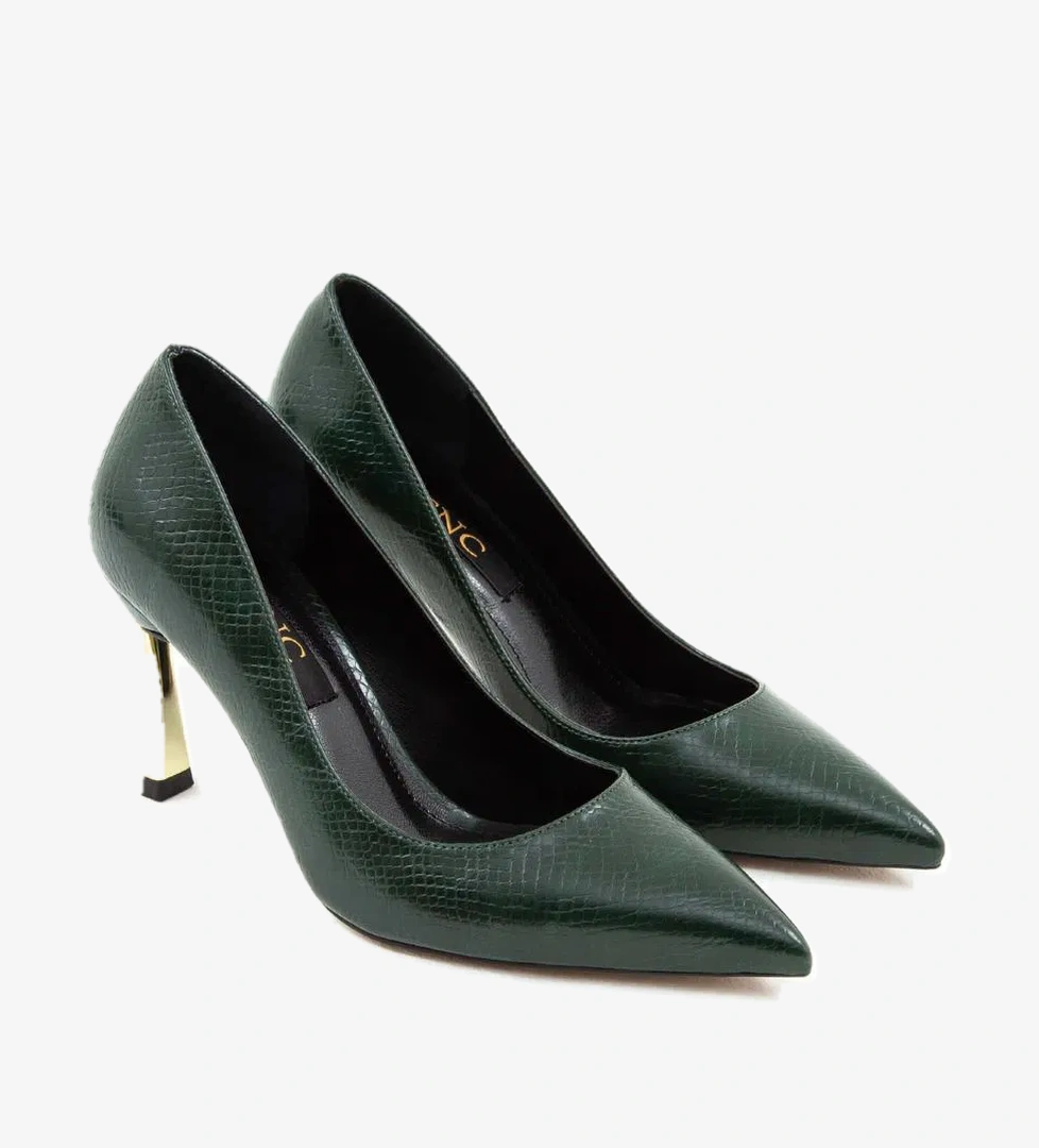 Tamer Tanca Tamer Tanca Kadın Vegan Yeşil Yılan Stiletto Ayakkabı Basketbol Ayakkabıları | FashFed Yeşil - 1. görsel