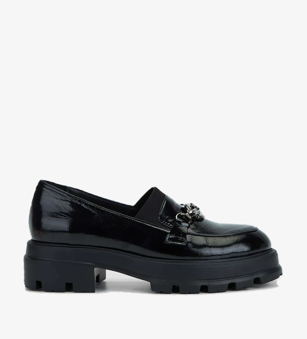 Tamer Tanca Kadın Hakiki Deri Siyah Rugan Loafer Ayakkabı - Görsel 1