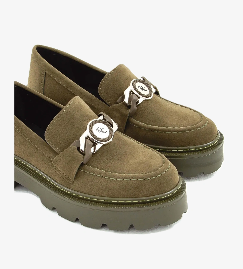 Tamer Tanca Kadın Vegan Haki Süet Loafer Ayakkabı - Görsel 1