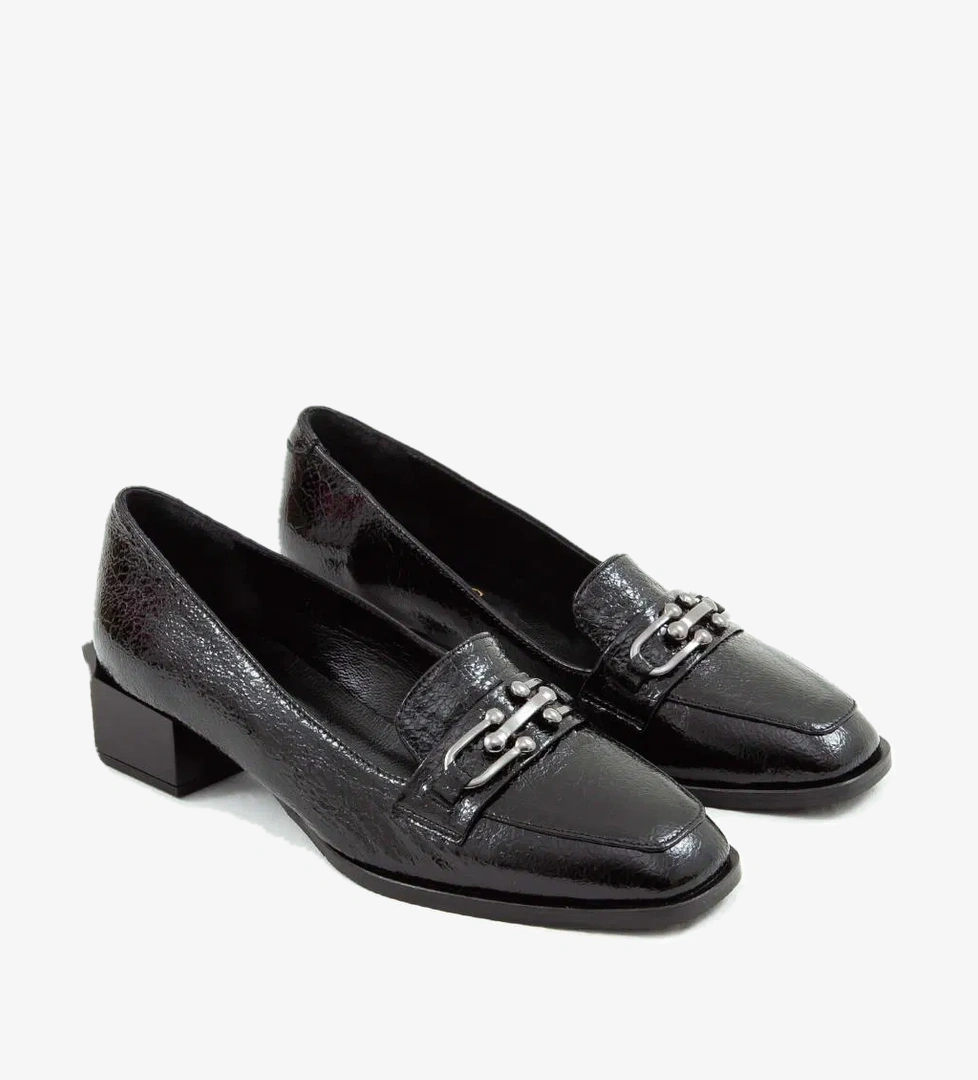 Tamer Tanca Kadın Hakiki Deri Siyah Rugan Loafer Ayakkabı - Görsel 1