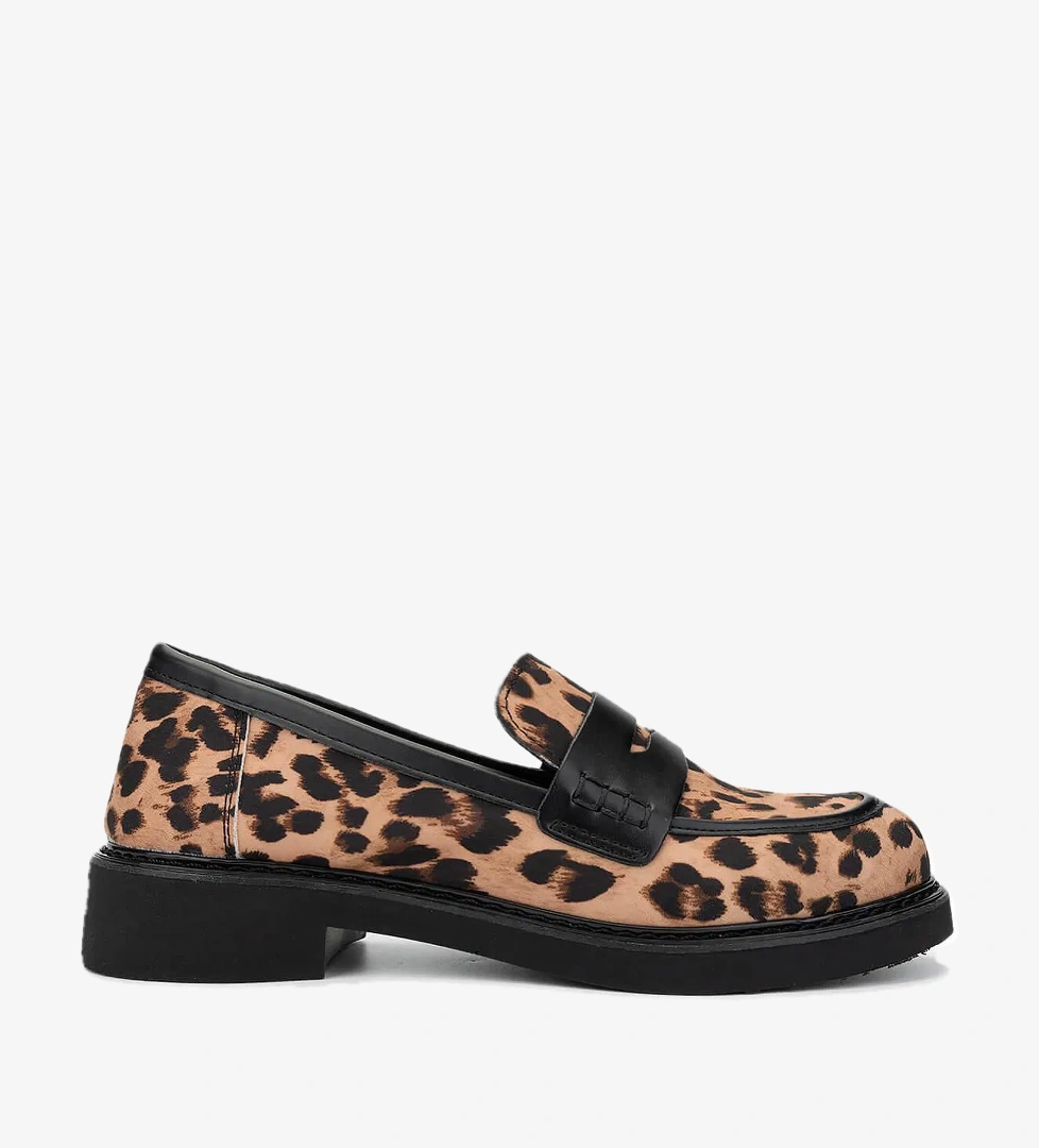 Tamer Tanca Kadın Vegan Leopar/Siyah Loafer Ayakkabı - Görsel 1