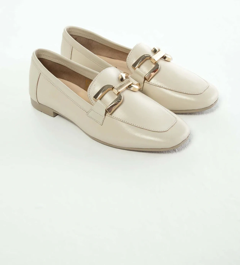 Tamer Tanca Kadın Hakiki Deri Bej Loafer Ayakkabı