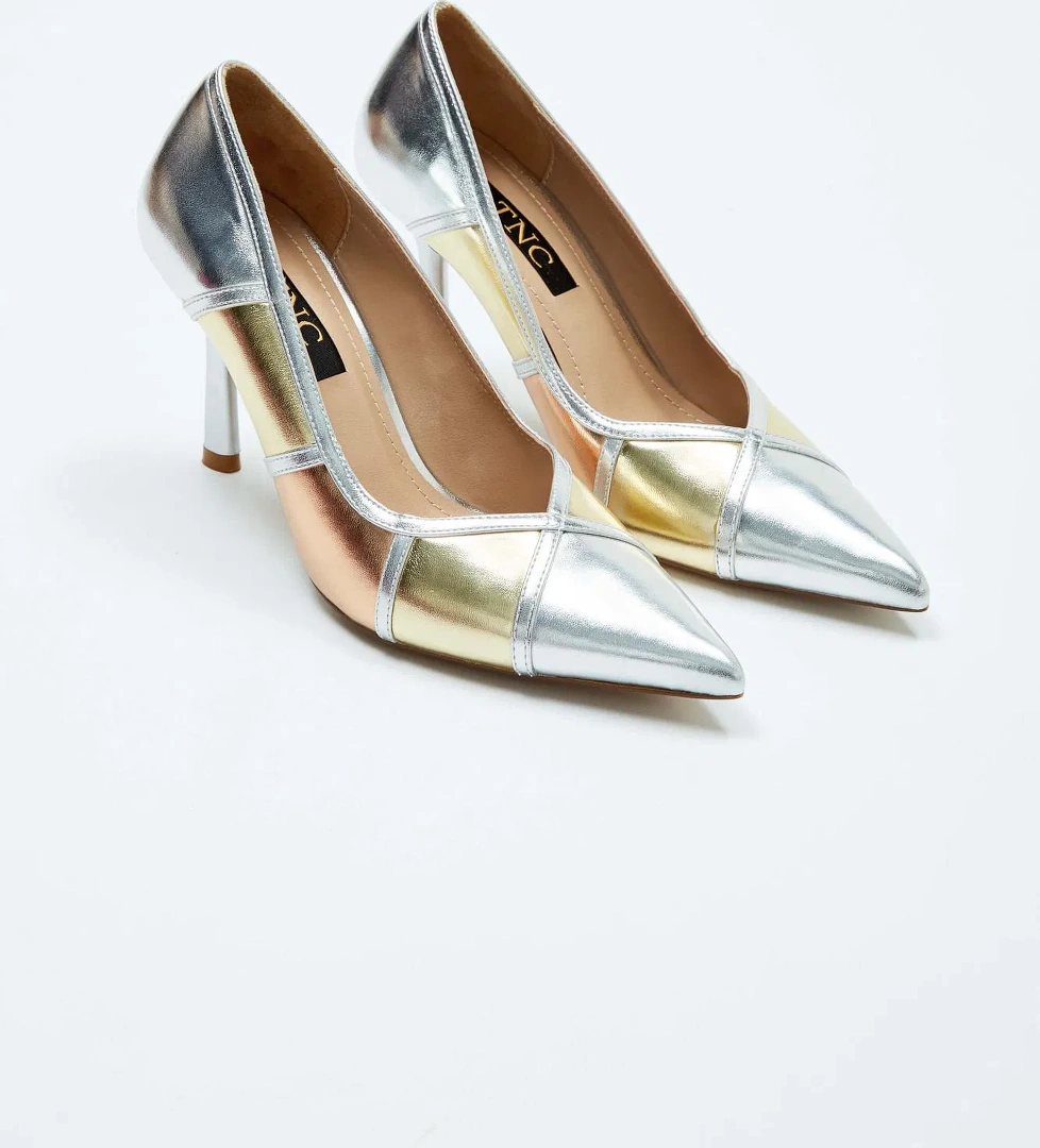 Tamer Tanca Kadın Vegan Gümüş Kombin Stiletto Ayakkabı - Görsel 1