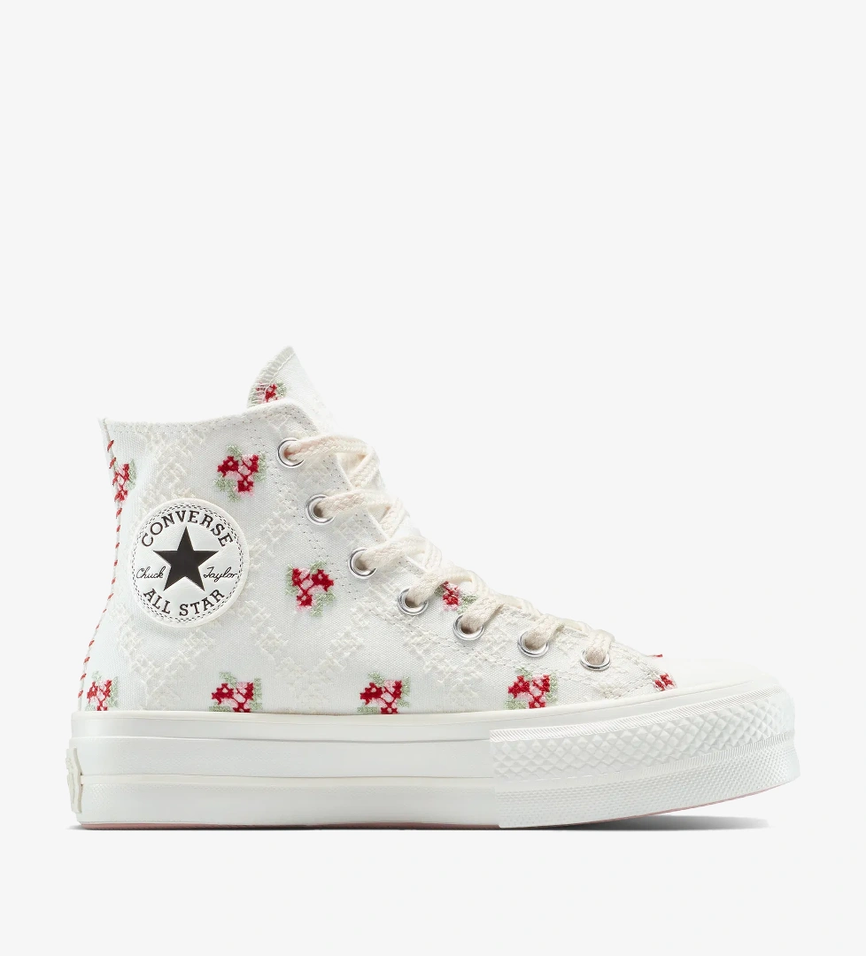 Converse Chuck Taylor All Star Lift Rose Cross Stitch Kadın Beyaz Platform Sneaker