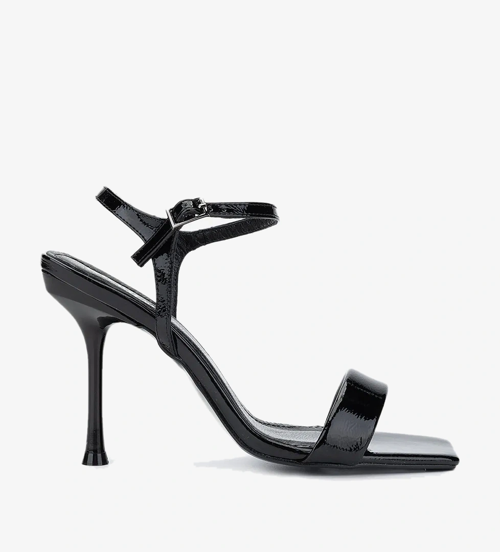Valmenti Kadın Vegan Siyah Rugan Topuklu Ayakkabı - Görsel 1