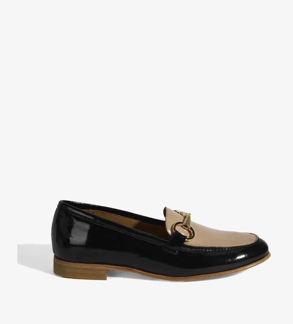 Siyah Kadın Metal Aksesuarlı Slip-On Rugan Loafer - Görsel 1