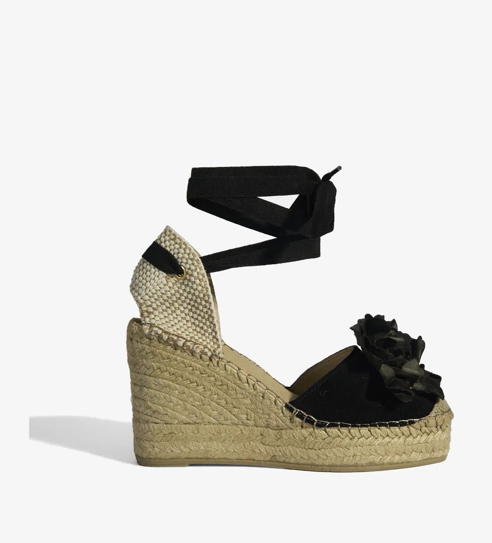 Desa Limited Edition Siyah Kadın Çiçek Aksesuarlı Jüt Bağcıklı Dolgu Topuklu Süet Espadril model görseli