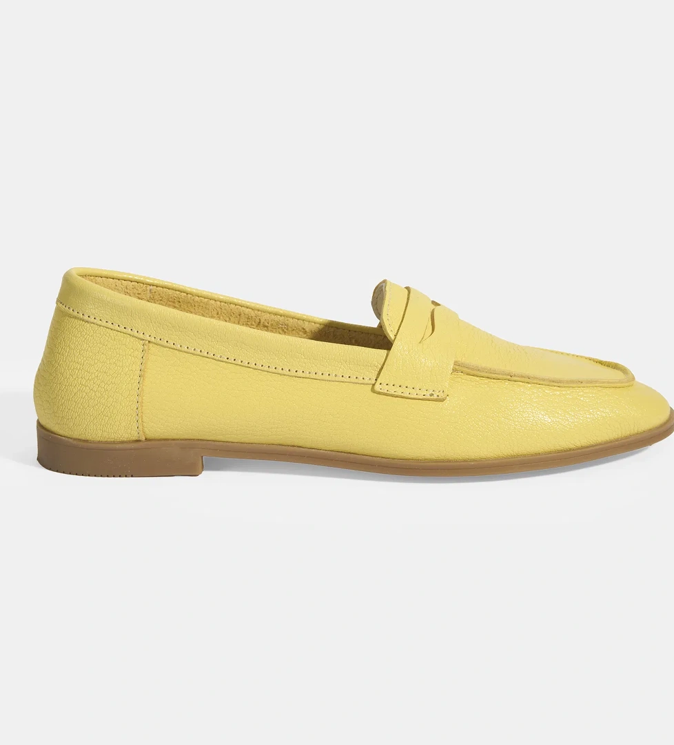 Kadın Sarı Slip-On Deri Loafer