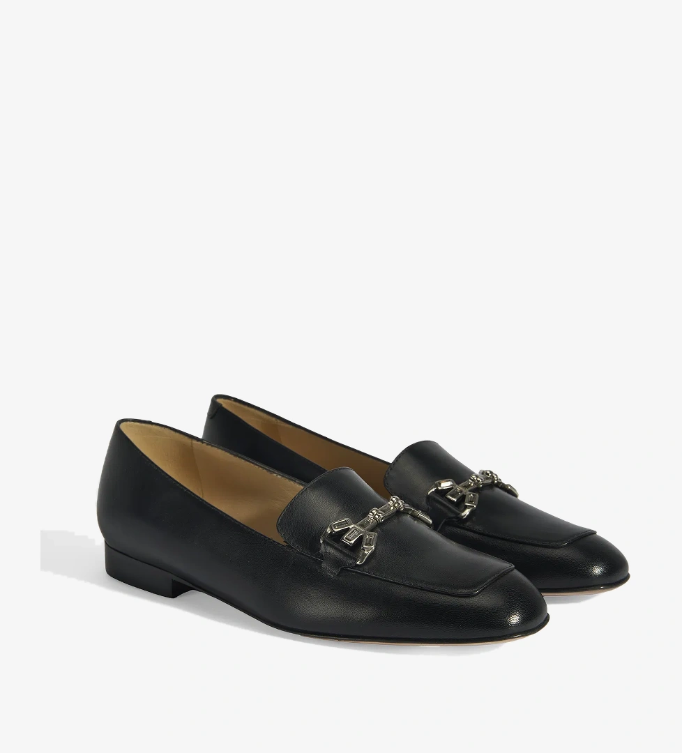 Luca Grossi Kadın Siyah Taşlı Toka Aksesuarlı Deri Loafer