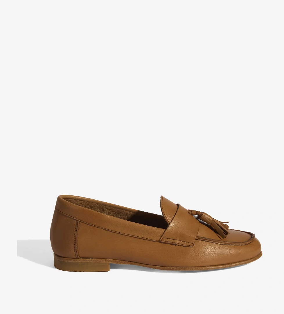 Kadın Taba Püskül Detaylı Slip-On Deri Loafer - Görsel 1