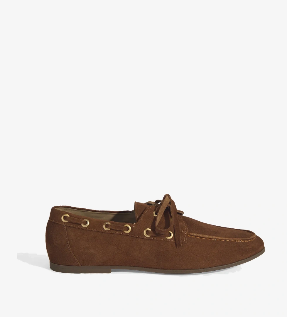 Limited Edition Kadın Taba Bağcık Detaylı Süet Loafer - Görsel 1