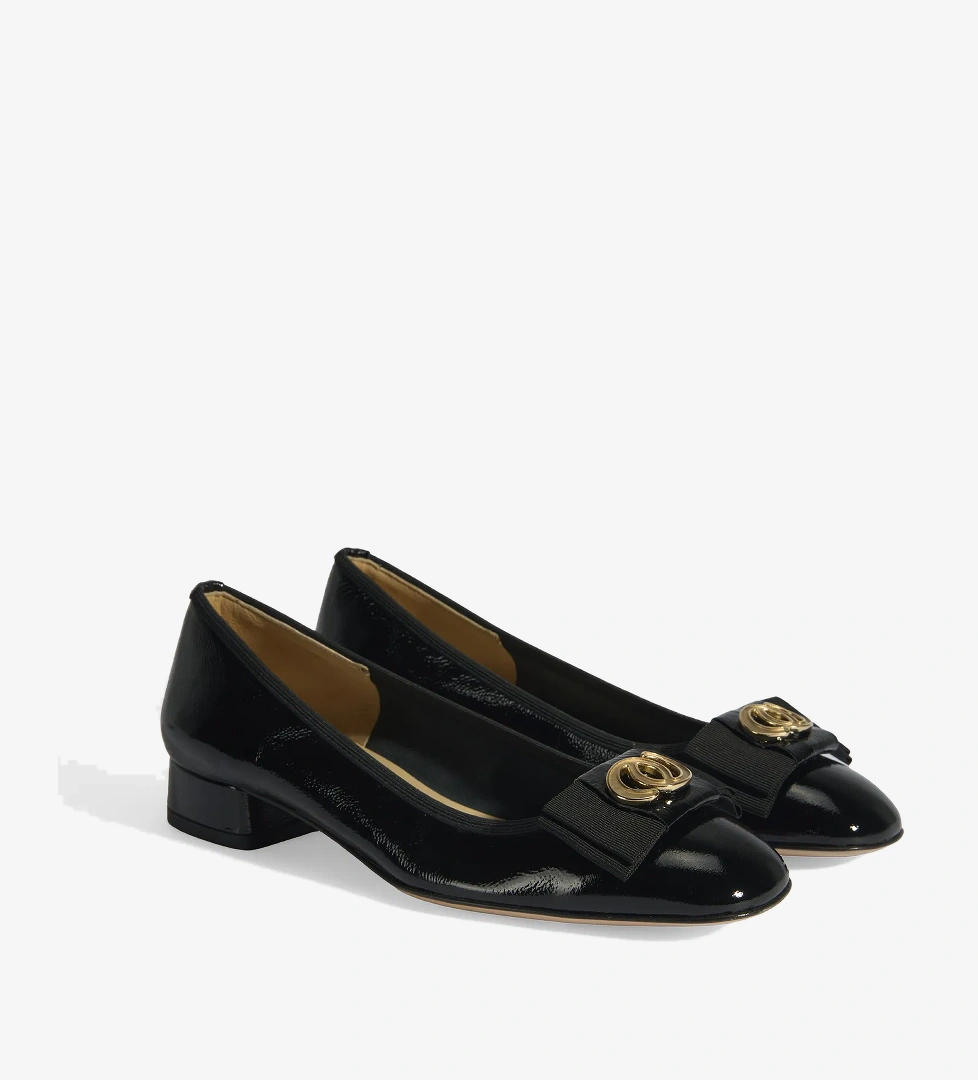 Luca Grossi Kadın Siyah Metal Aksesuarlı Rugan Babet - Görsel 1