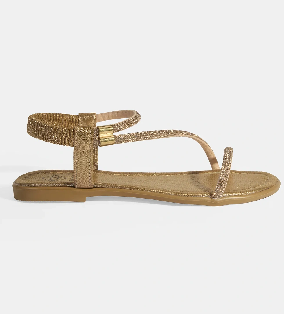 Kadın Gold Lastik Bantlı Taşlı Sandalet