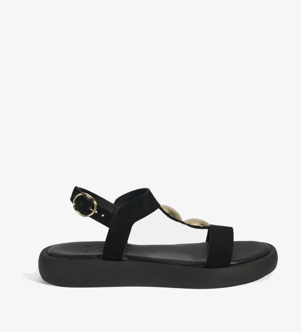 Desa Kadın Siyah Taba Süet Gold Aksesuarlı Sandalet model görseli