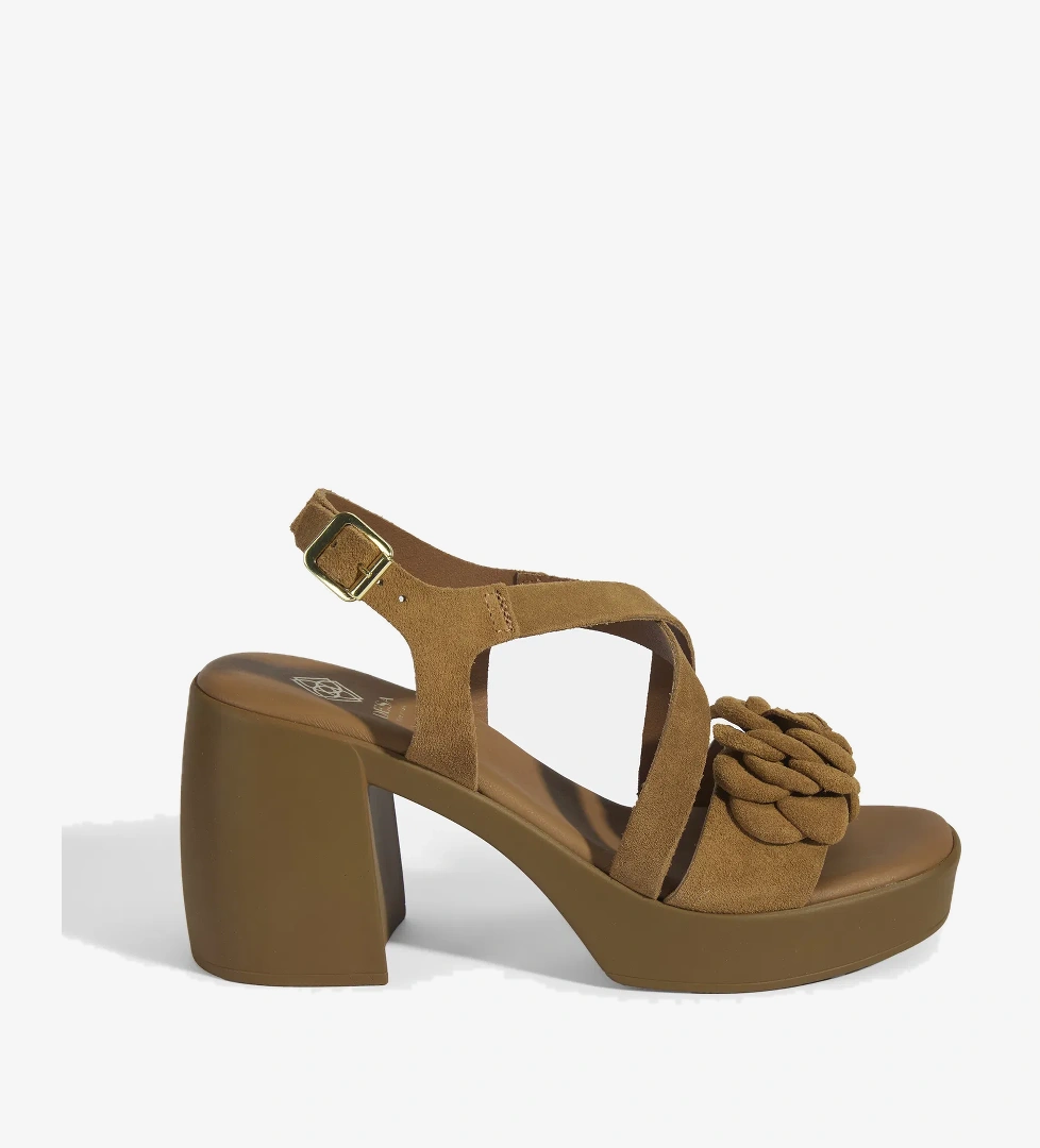 Kadın Taba Ayarlanabilir Tokalı Süet Topuklu Sandalet