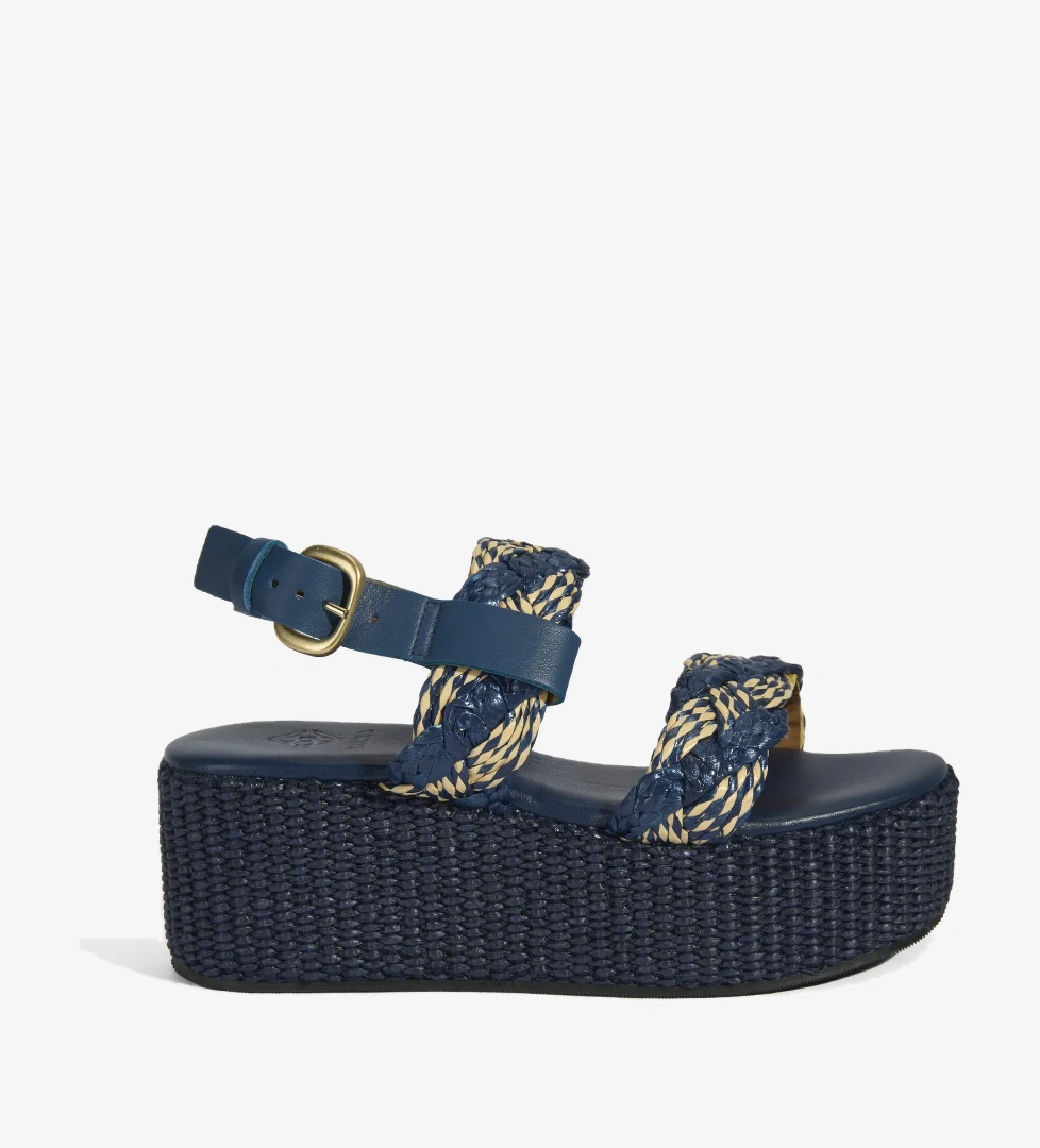 Kadın Lacivert Ayarlanabilir Tokalı Hasır Detaylı Sandalet