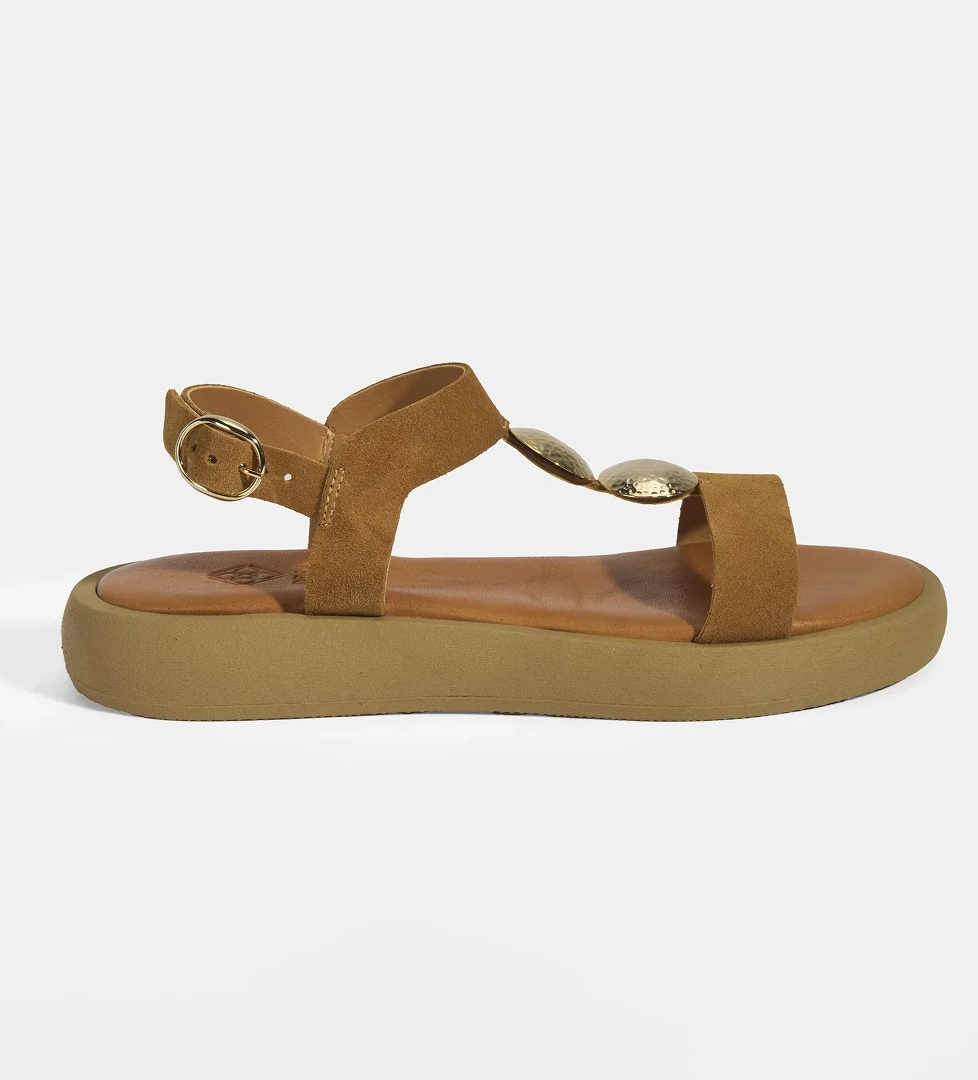 Kadın Taba Süet Gold Aksesuarlı Sandalet