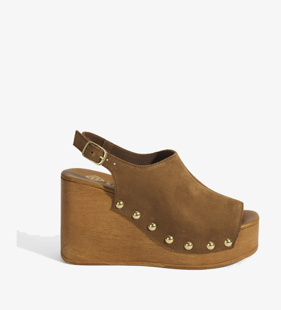 Kadın Taba Ayarlanabilir Toka Detaylı Süet Dolgu Topuklu Sandalet - Görsel 1