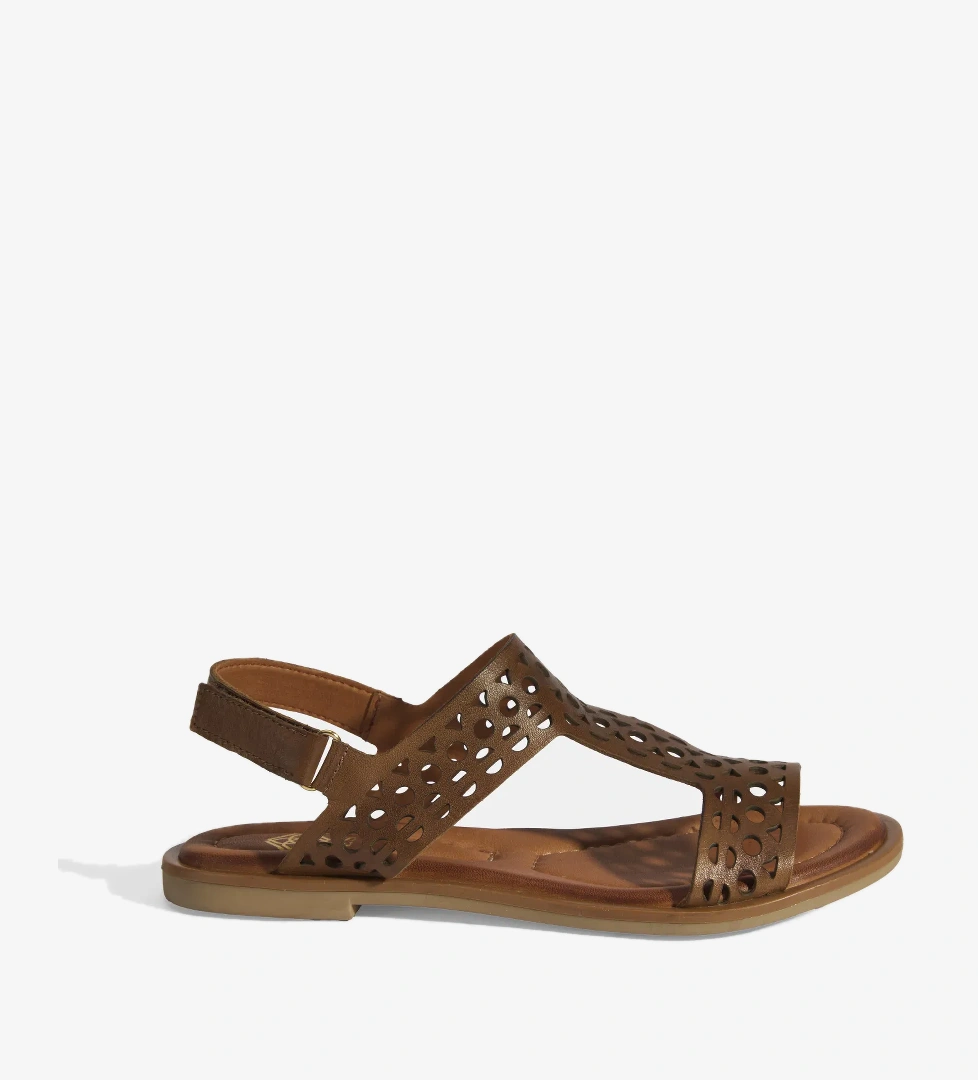 Desa Kadın Taba Siyah Cırt Detaylı Perforeli Deri Sandalet model görseli