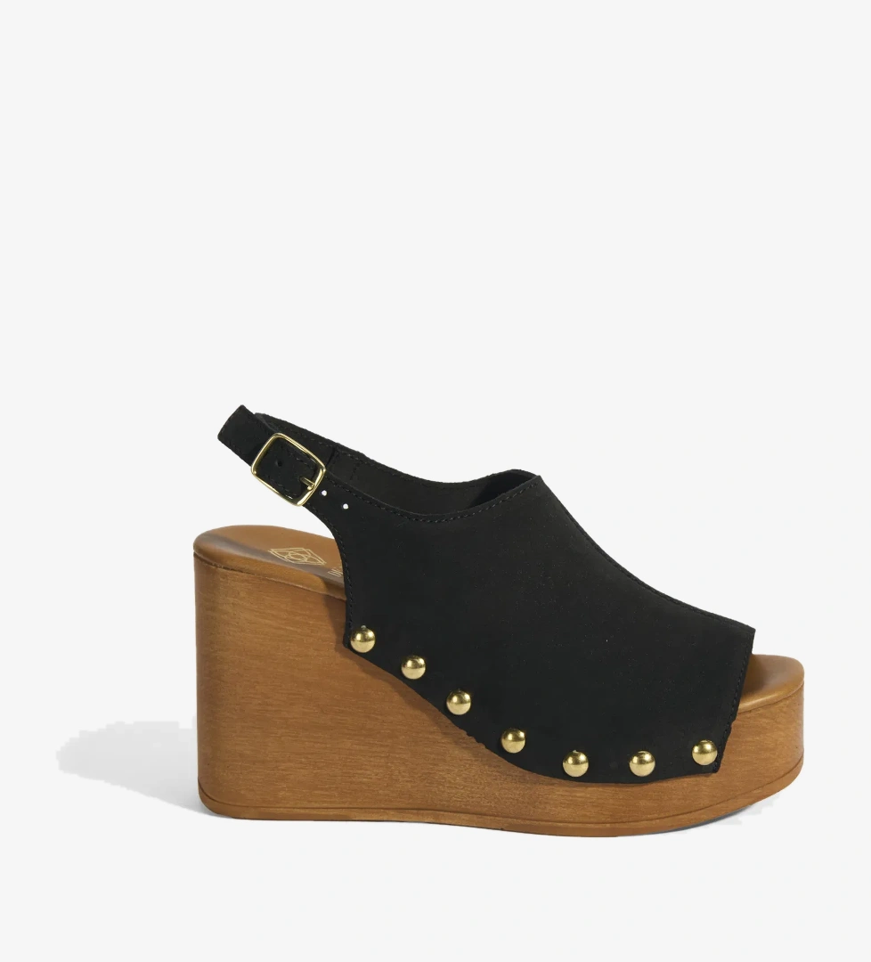 Kadın Siyah Ayarlanabilir Toka Detaylı Süet Dolgu Topuklu Sandalet