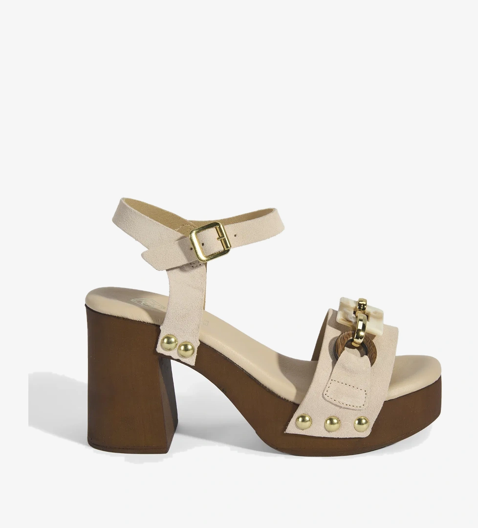 Desa Kadın Bej Aksesuar Detaylı Ayarlanabilir Tokalı Süet Topuklu Sandalet model görseli