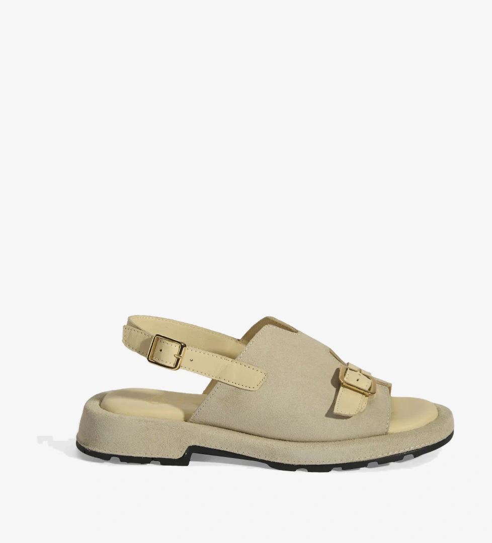 Kadın Bej Süet Tokalı Sandalet - Görsel 1