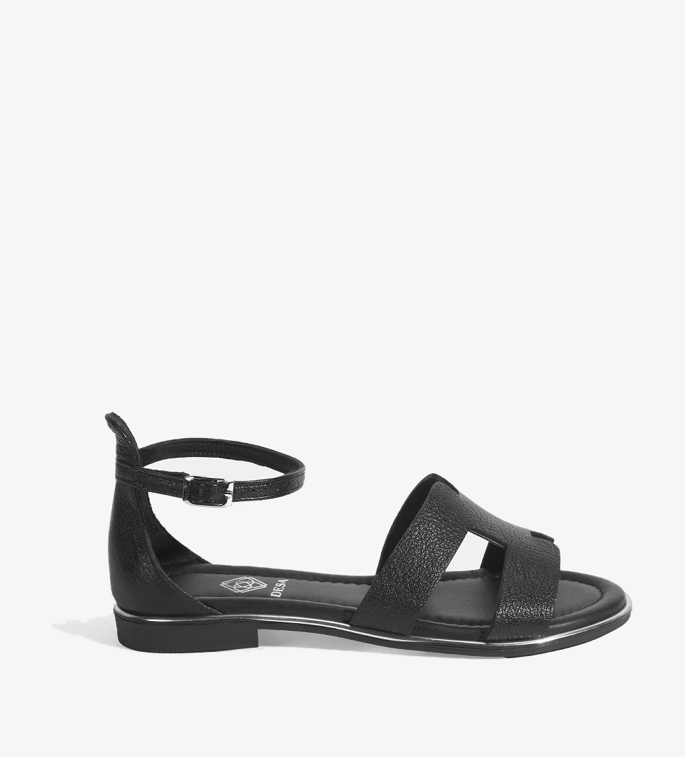 Kadın Siyah Ayarlanabilir Tokalı Deri Sandalet - Görsel 1