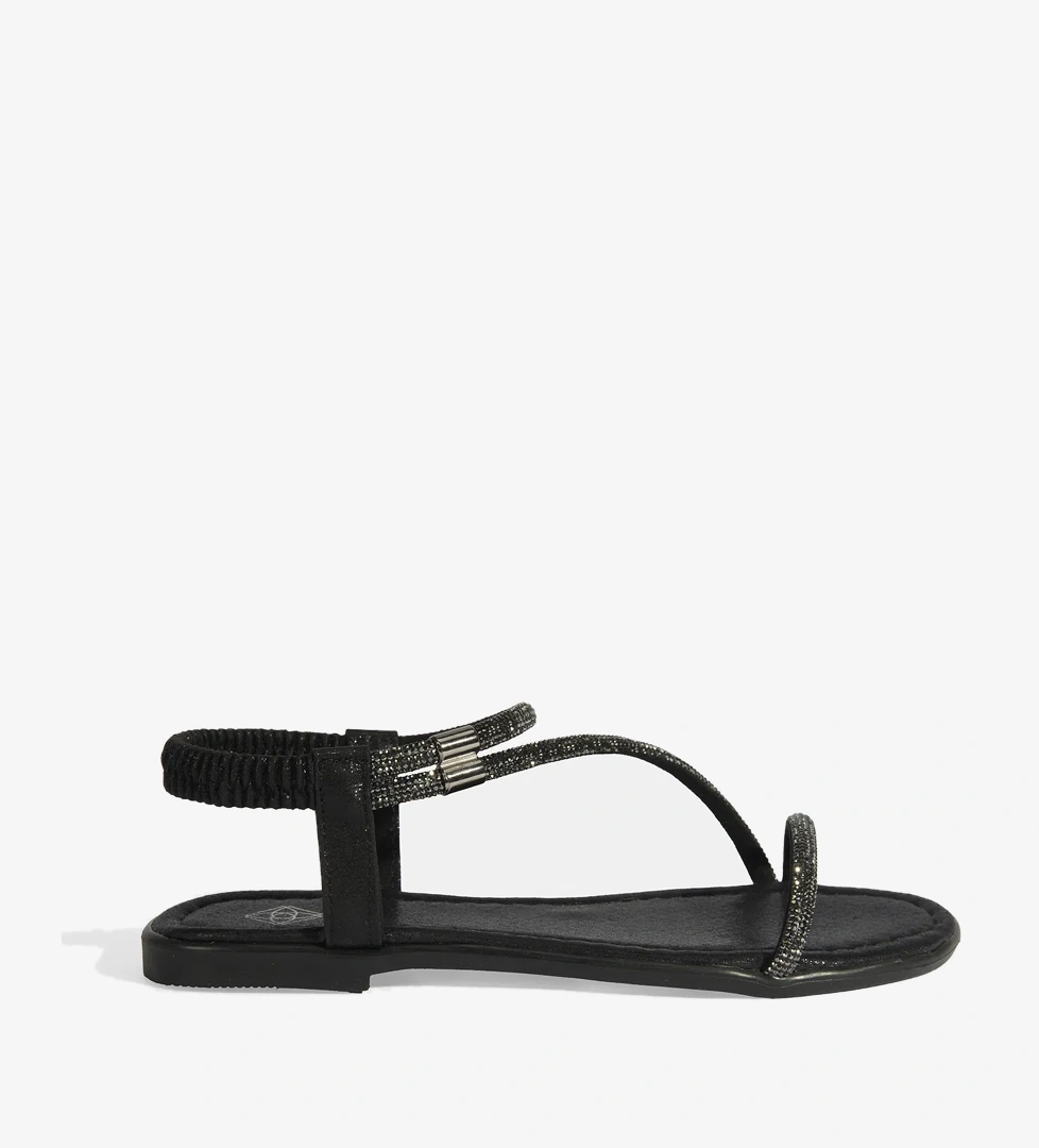 Kadın Siyah Lastik Bantlı Taşlı Sandalet - Görsel 1