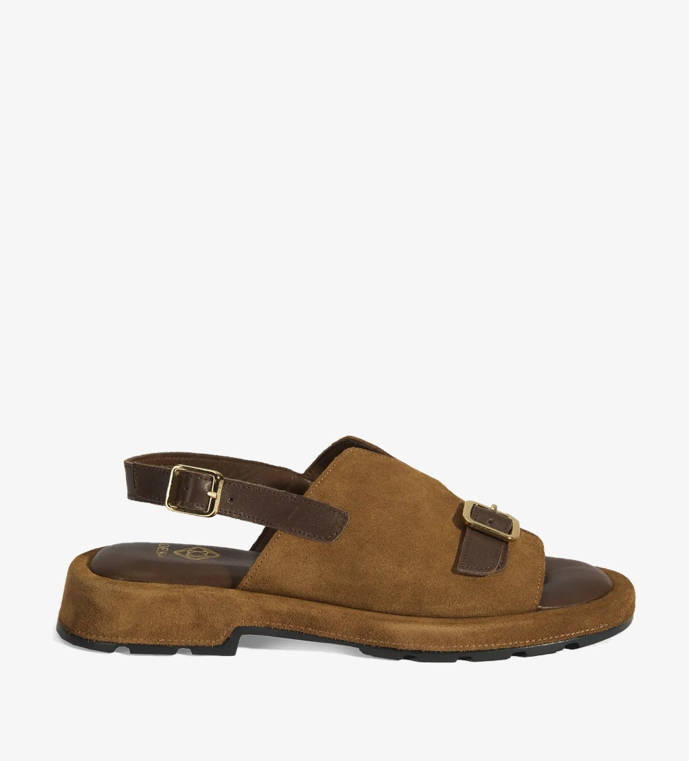 Kadın Kahve Süet Tokalı Sandalet