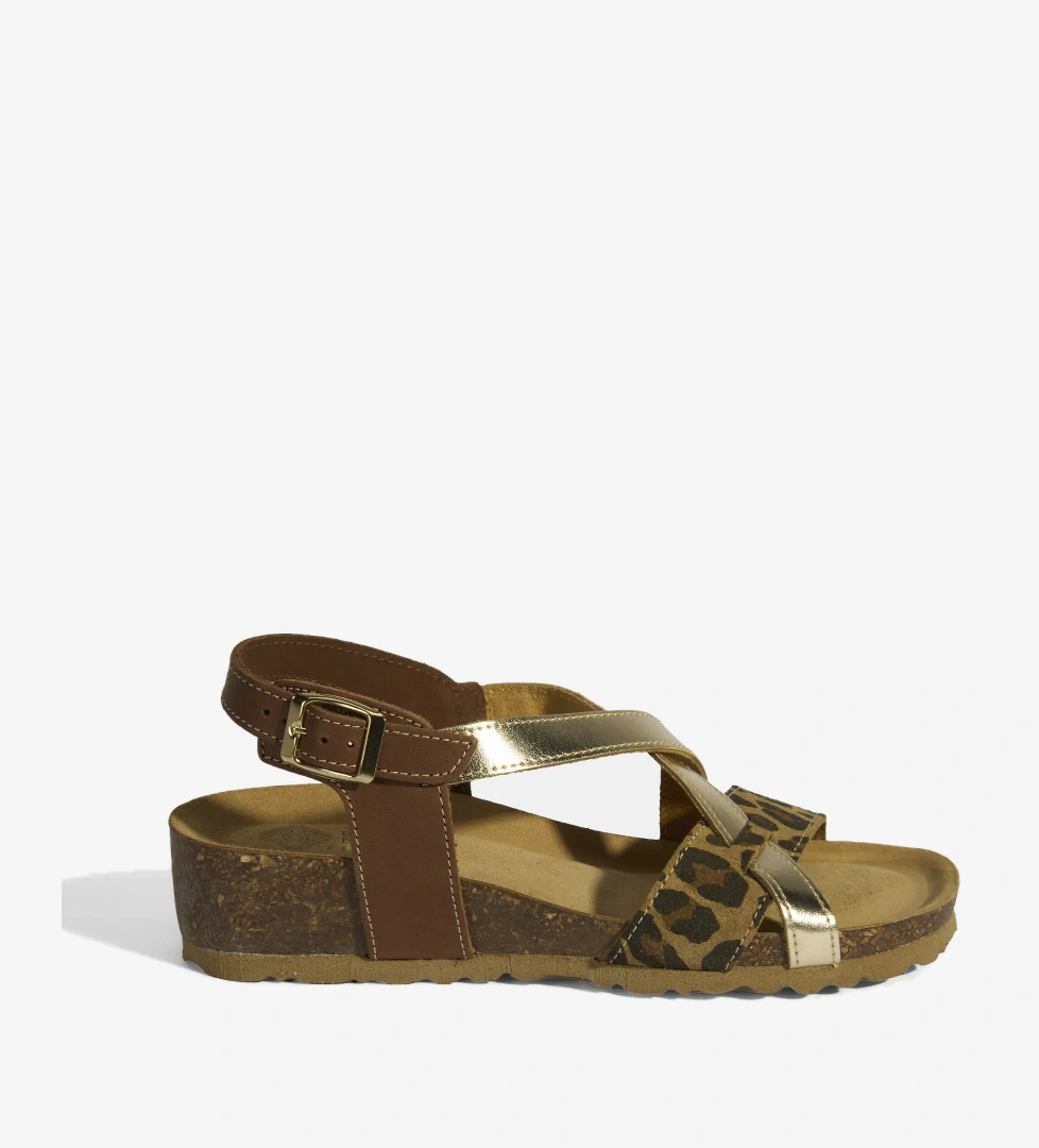 Leopar Kadın Toka Detaylı Nubuk Sandalet - Görsel 1