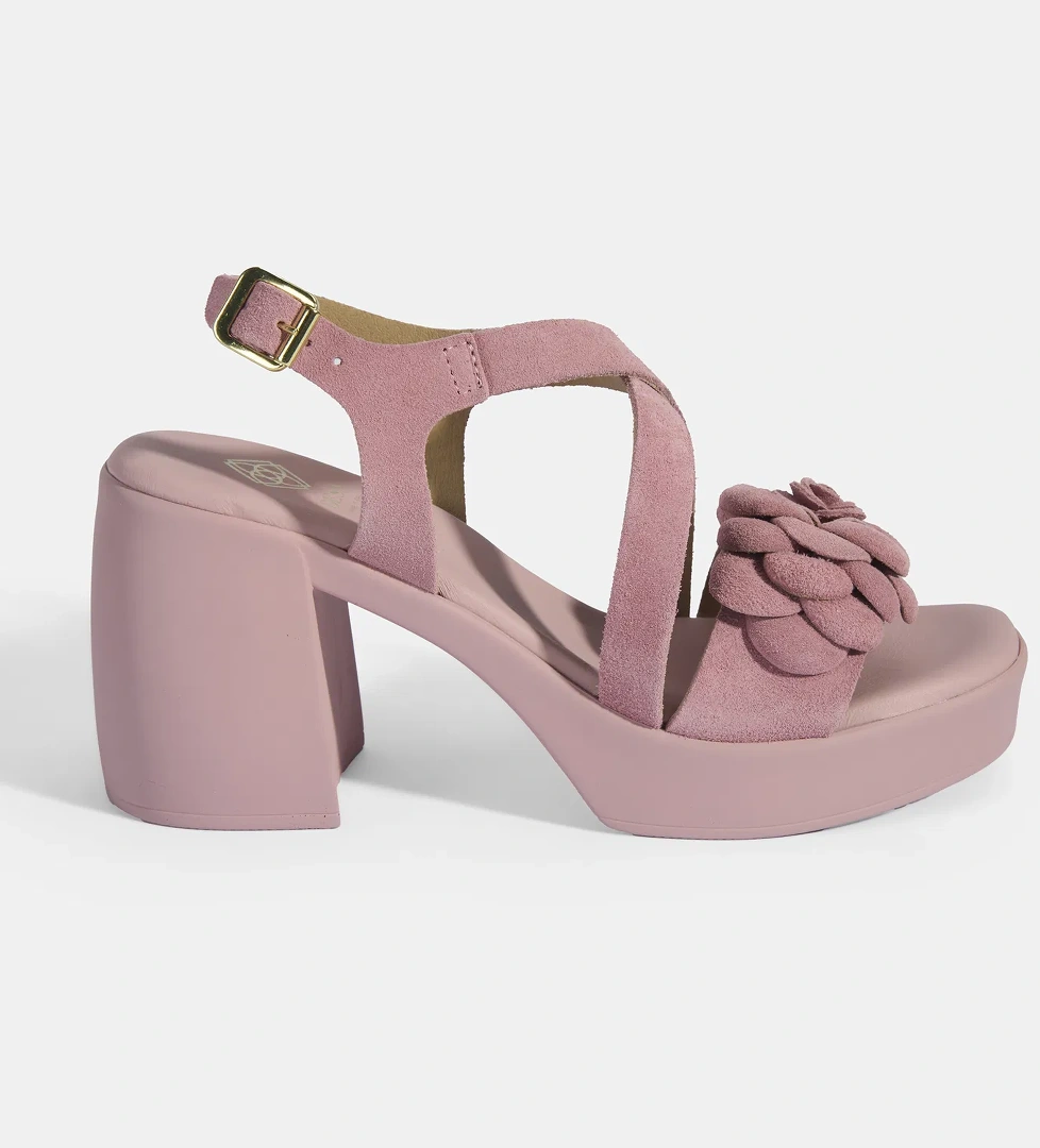 Kadın Pembe Ayarlanabilir Tokalı Süet Topuklu Sandalet - Görsel 1